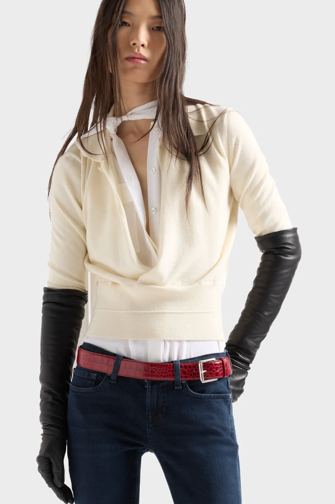 DOUBLE RIB POLO SWEATER in Cashmere White sold by 7 For All Mankind product image thumbnail 3