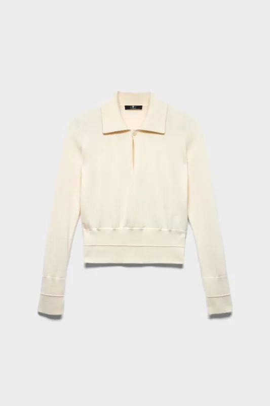 DOUBLE RIB POLO SWEATER in Cashmere White made by 7 For All Mankind