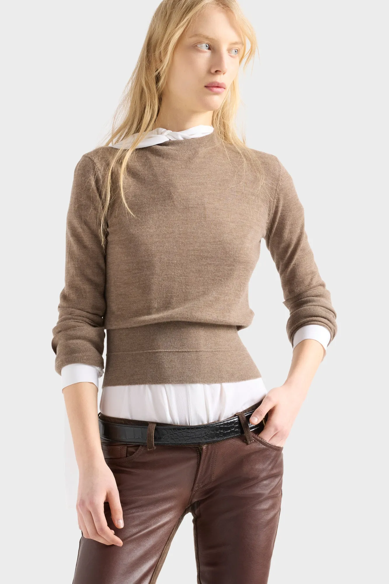 DOUBLE RIB CREWNECK SWEATER in Cashmere Sandcastle sold by 7 For All Mankind product image thumbnail 3