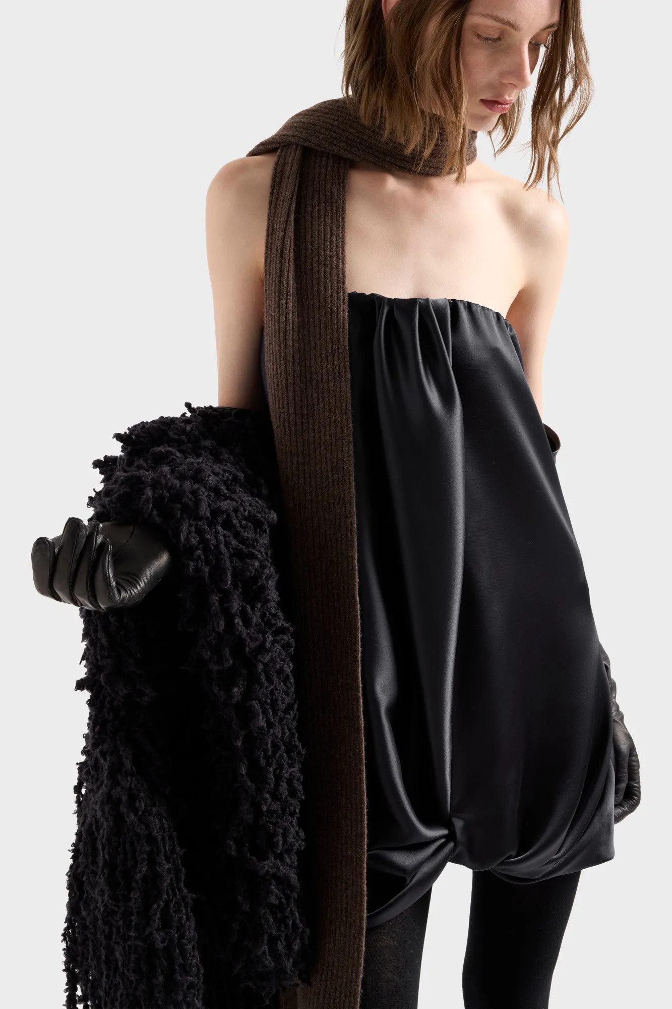 CINCH HEM MINI DRESS in Satin Black sold by 7 For All Mankind product image thumbnail 4