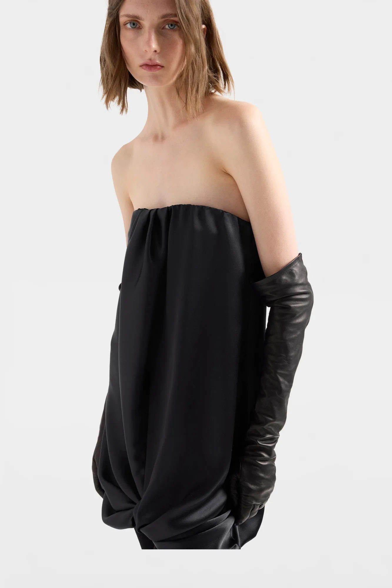 CINCH HEM MINI DRESS in Satin Black sold by 7 For All Mankind product image thumbnail 3