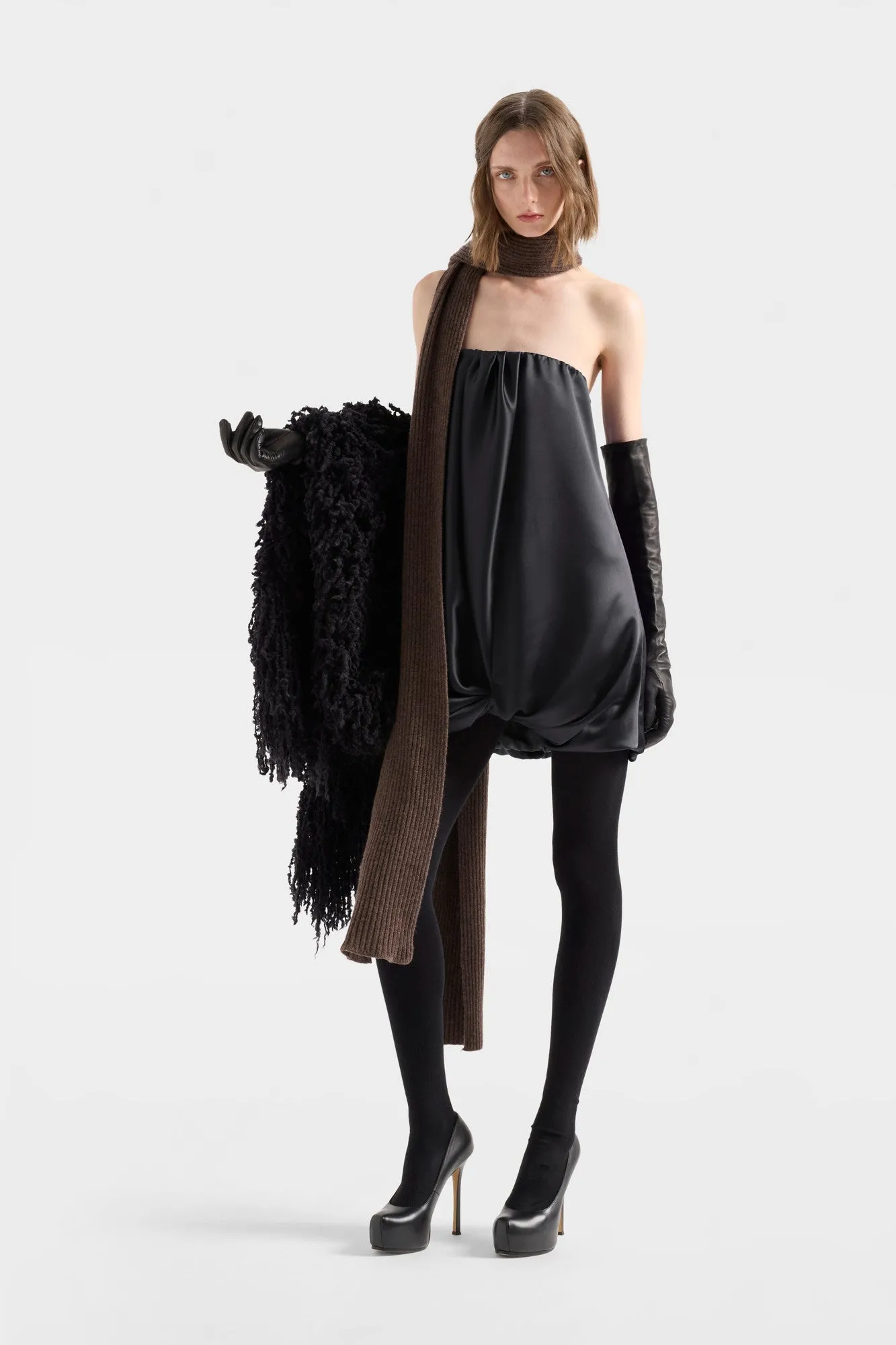 CINCH HEM MINI DRESS in Satin Black sold by 7 For All Mankind product image thumbnail 2