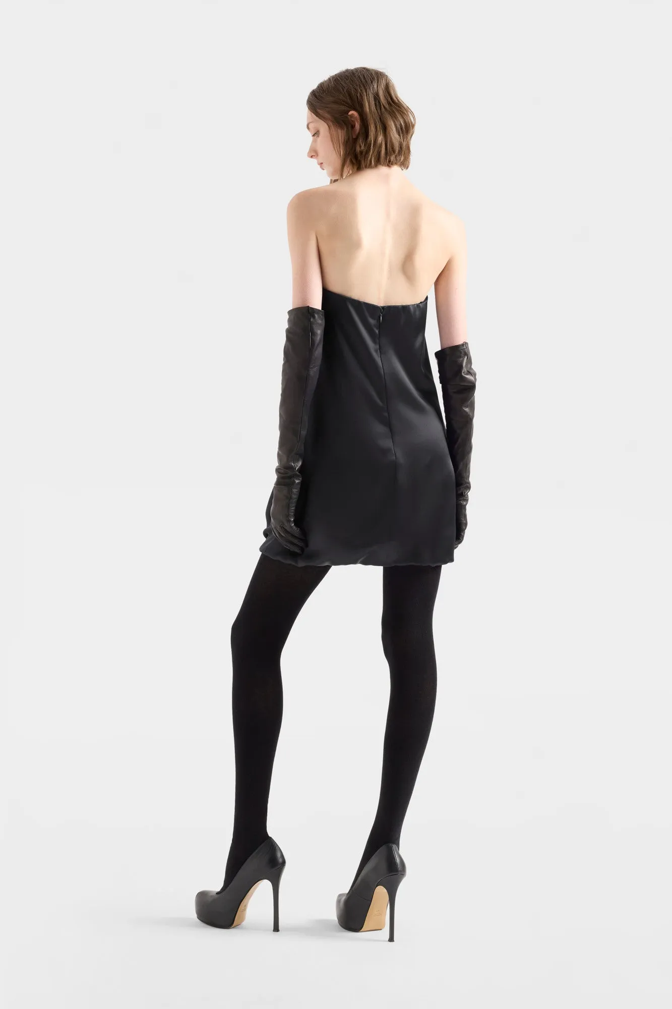 CINCH HEM MINI DRESS in Satin Black sold by 7 For All Mankind product image thumbnail 5
