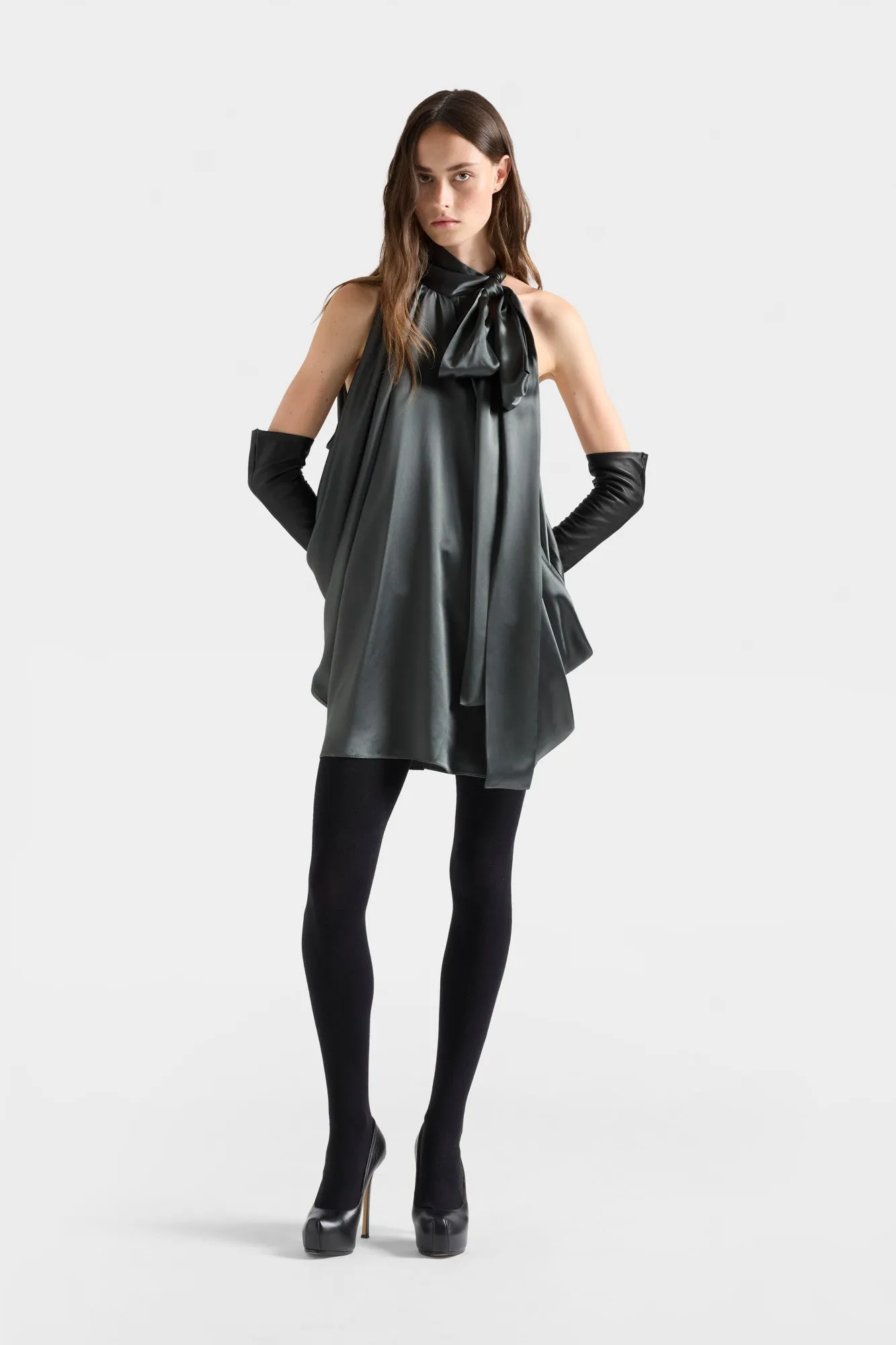 PETAL MINI DRESS in Satin Quicksilver sold by 7 For All Mankind product image thumbnail 2