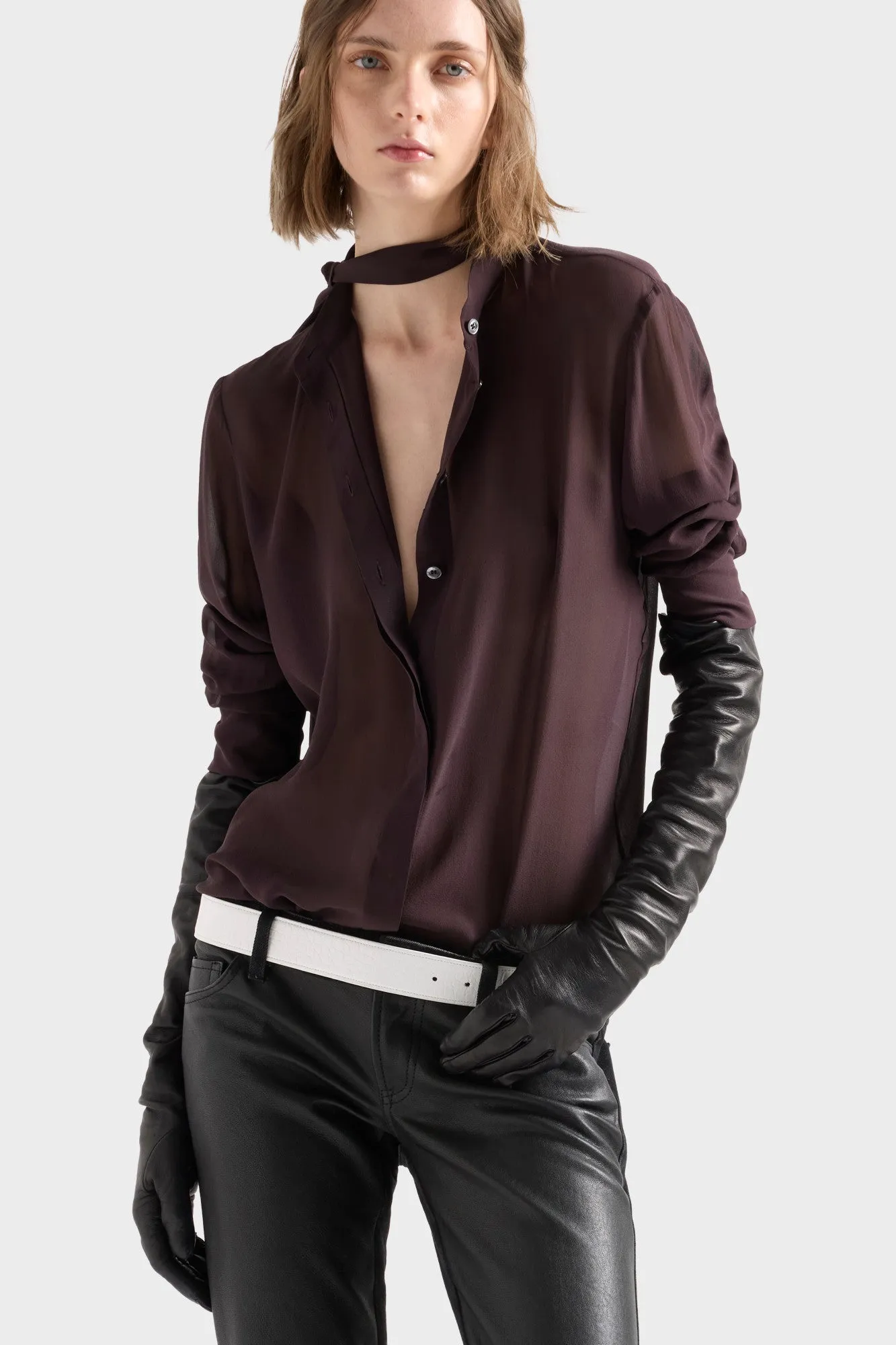 LONG SLEEVE BOW SHIRT in Silk Cherry sold by 7 For All Mankind product image thumbnail 3