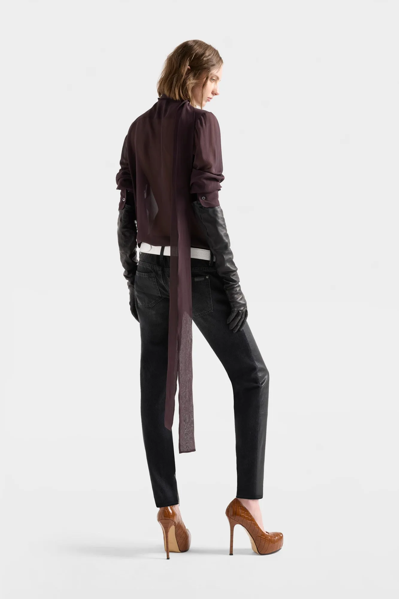 LONG SLEEVE BOW SHIRT in Silk Cherry sold by 7 For All Mankind product image thumbnail 5