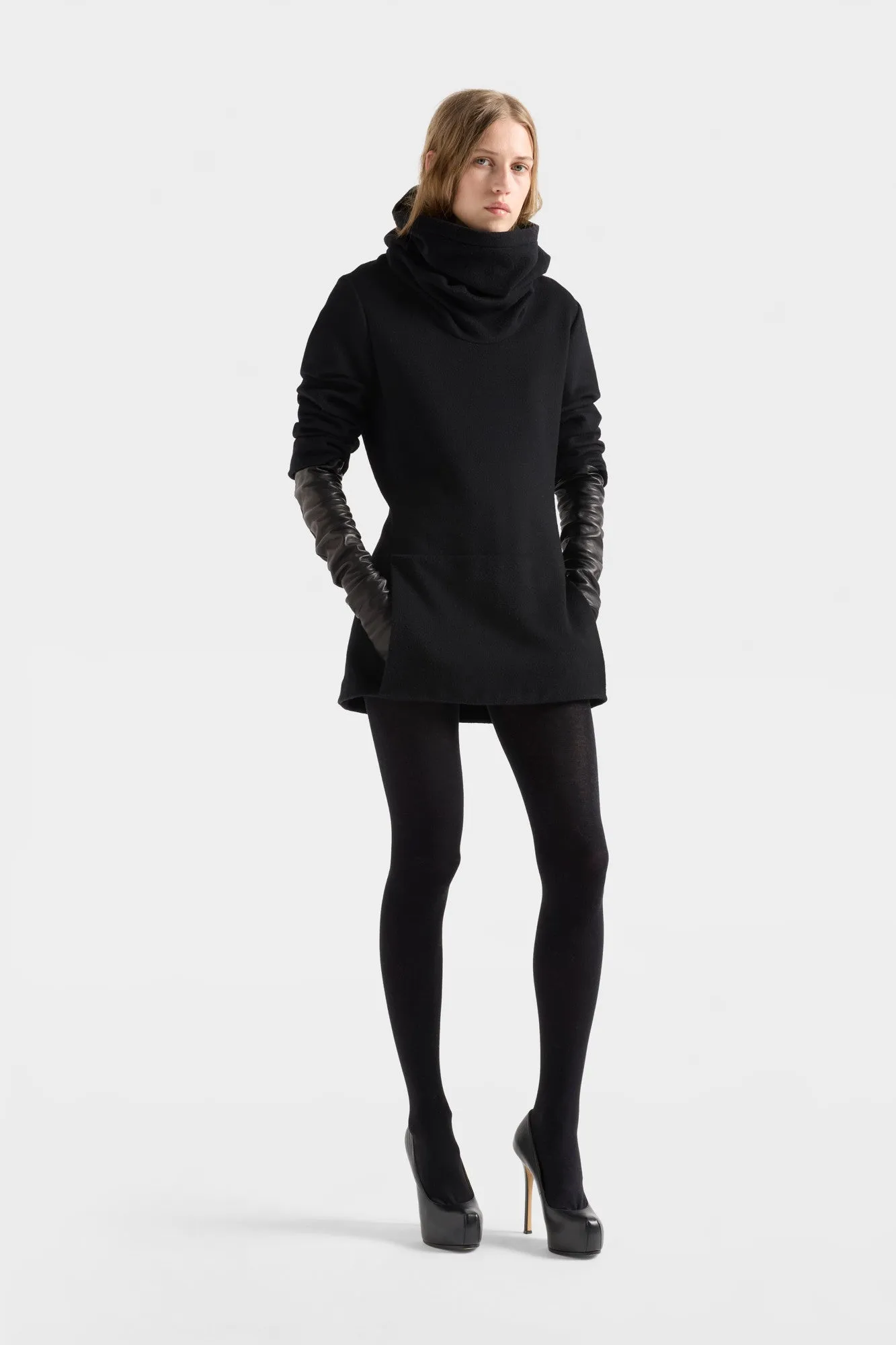 RUCHED HIGH NECK DRESS in Wool Blend Black sold by 7 For All Mankind product image thumbnail 2