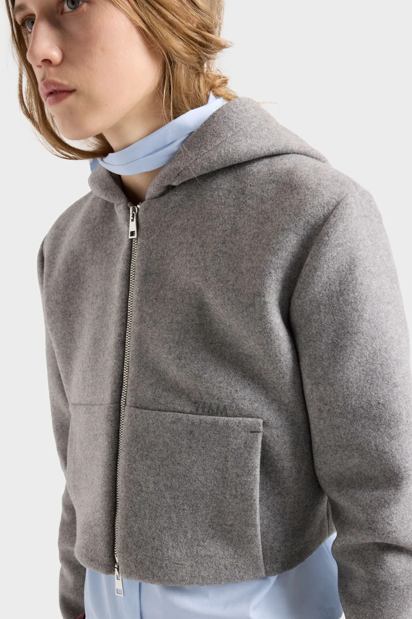 RUCHED ZIP HOODIE in Wool Slate sold by 7 For All Mankind product image thumbnail 4