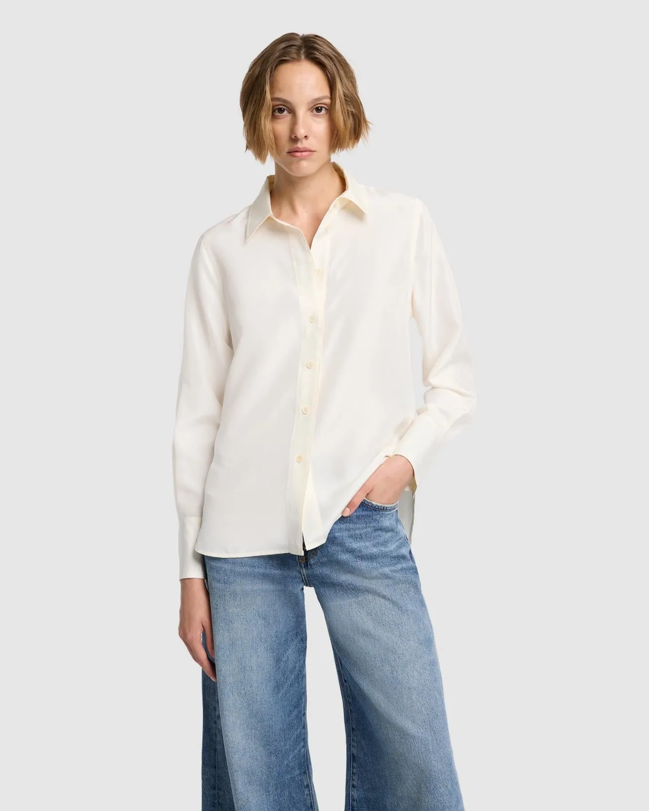 Silk Relaxed Shirt in Vintage White sold by 7 For All Mankind
