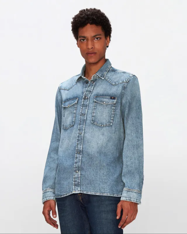 Western Shirt in Waterfall sold by 7 For All Mankind