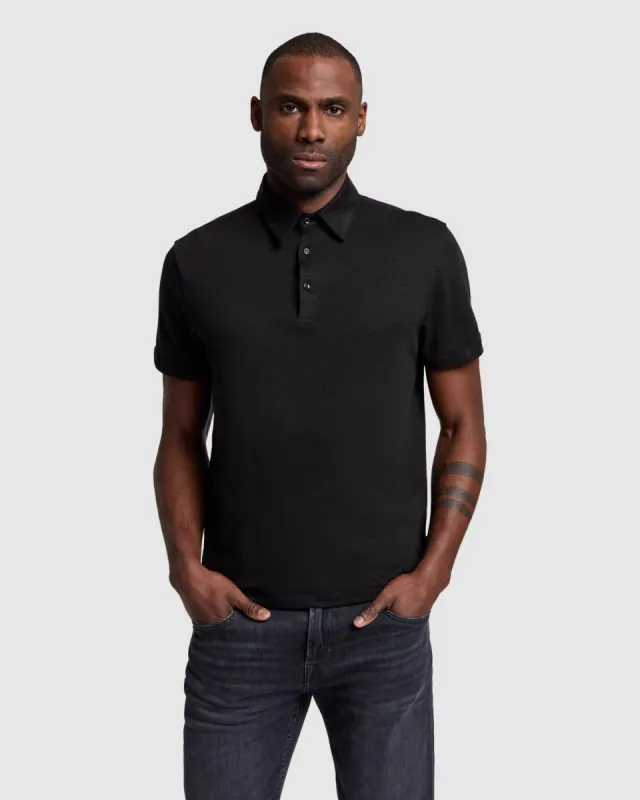 Linen Blend Polo in Black sold by 7 For All Mankind