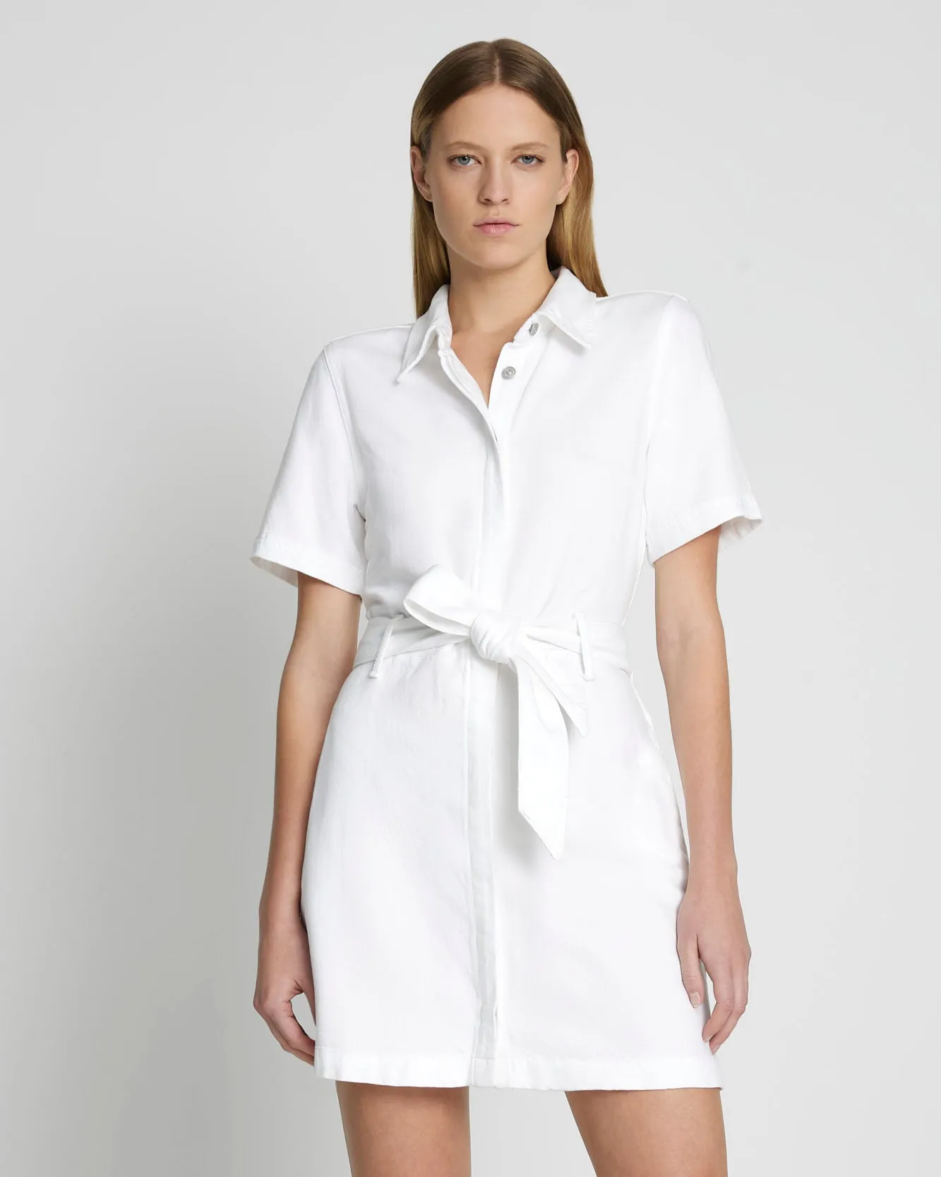 Denim Lustre Belted Shirtdress in Brilliant White sold by 7 For All Mankind product image thumbnail 2