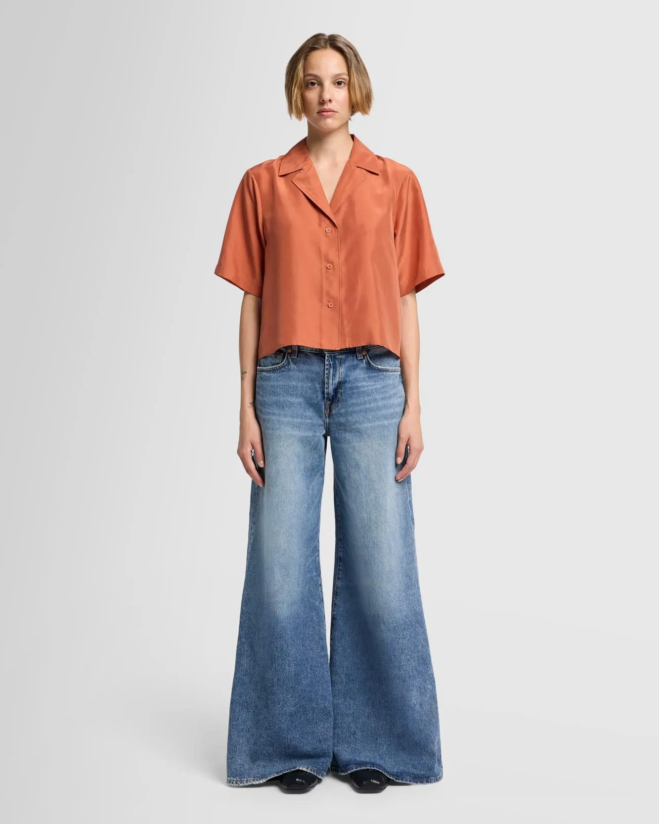 Silk Camp Shirt in Creme Caramel sold by 7 For All Mankind product image thumbnail 3