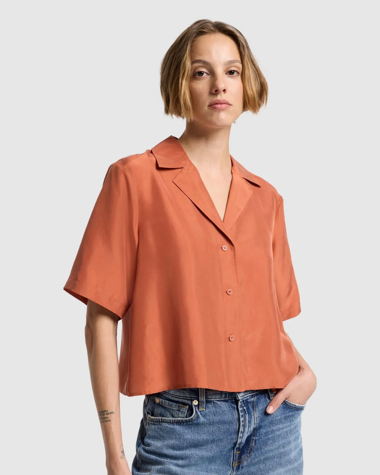 Silk Camp Shirt in Creme Caramel sold by 7 For All Mankind product image thumbnail 2