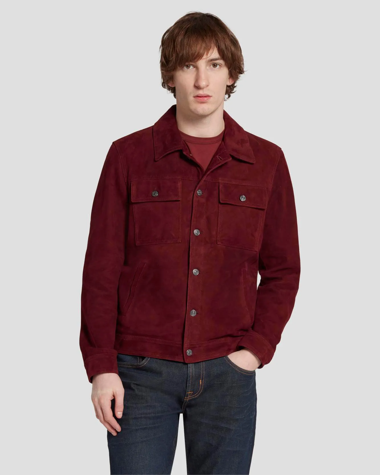 Suede Western Jacket in Burgundy sold by 7 For All Mankind