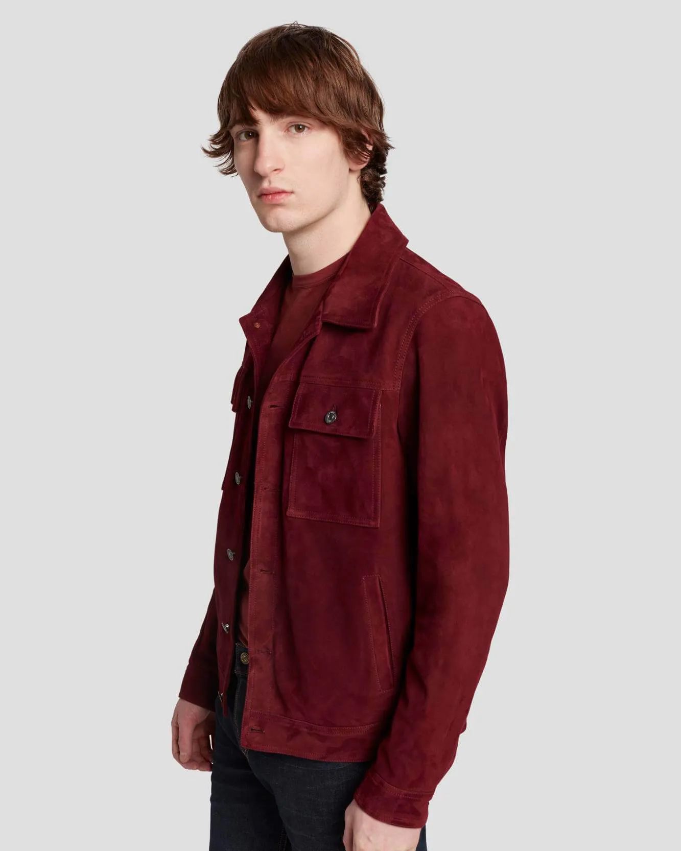 Suede Western Jacket in Burgundy sold by 7 For All Mankind product image thumbnail 5