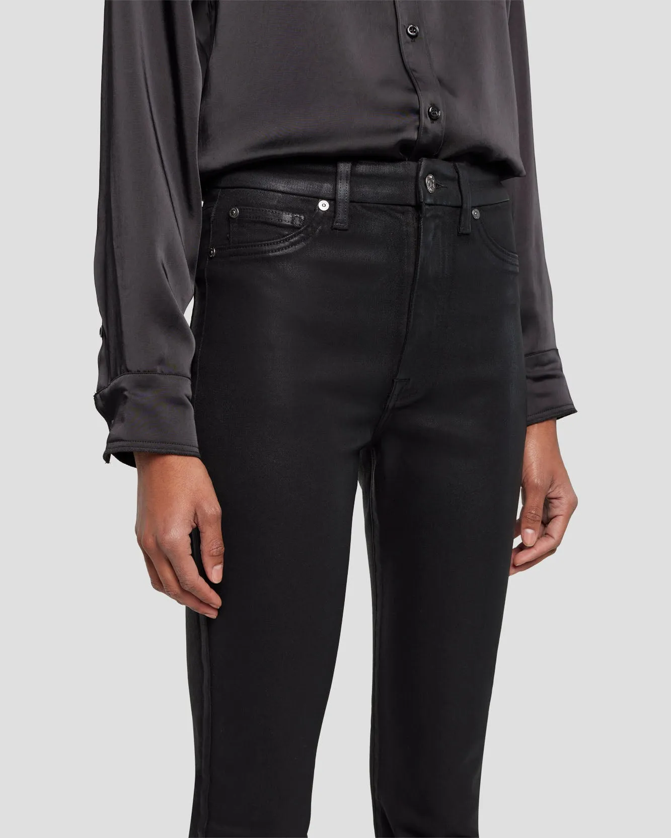 Tailorless Ultra High Rise Skinny Boot in Coated Black sold by 7 For All Mankind product image thumbnail 4