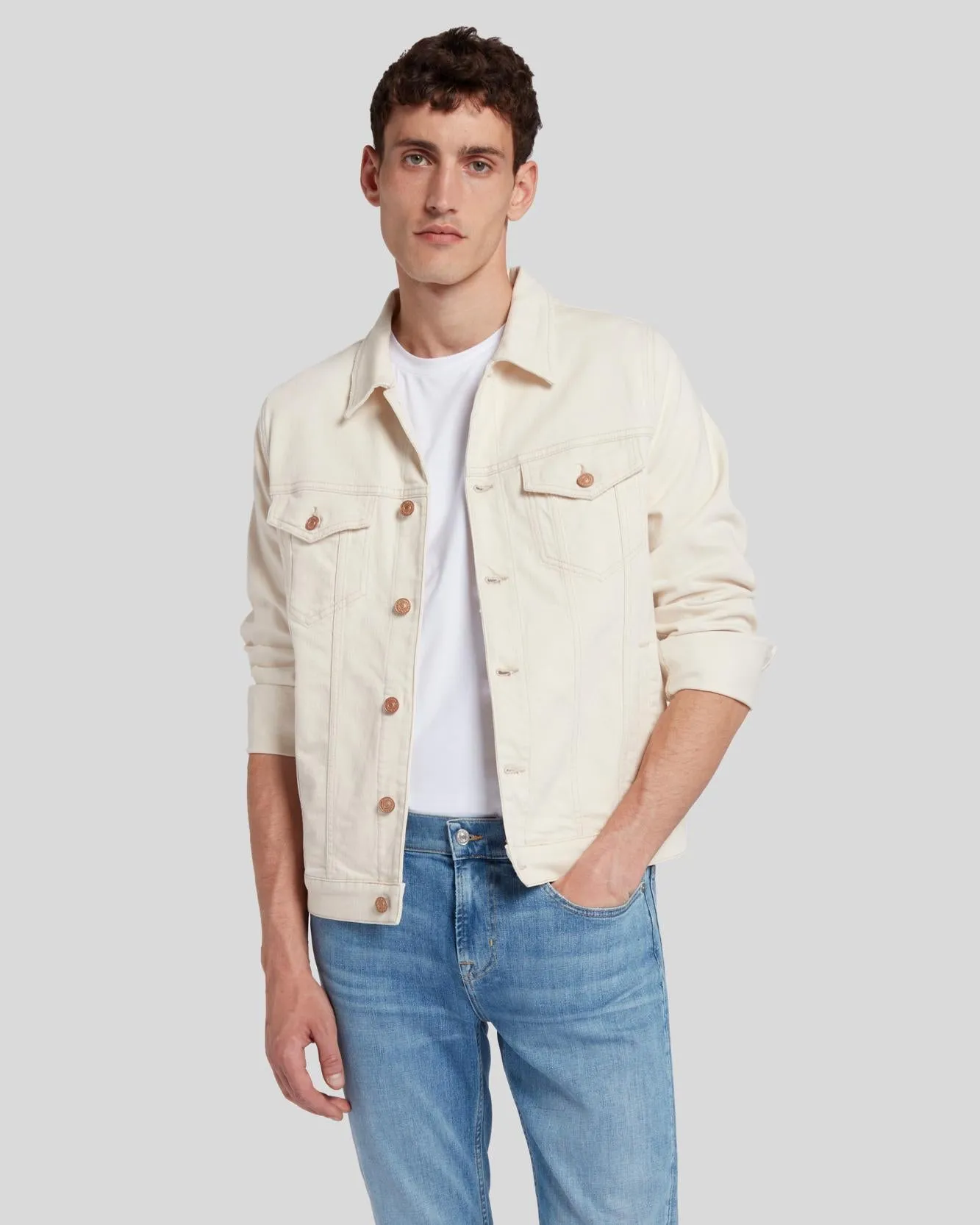 Perfect Trucker Jacket in Neutral sold by 7 For All Mankind product image thumbnail 2