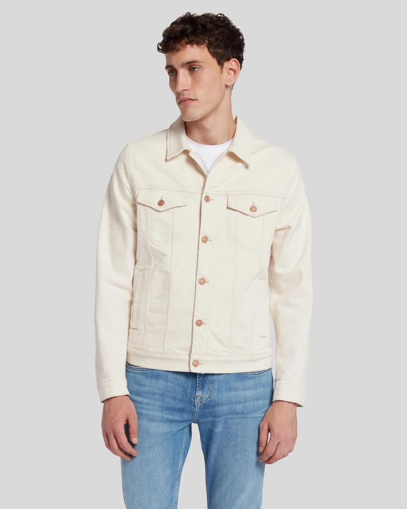 Perfect Trucker Jacket in Neutral sold by 7 For All Mankind