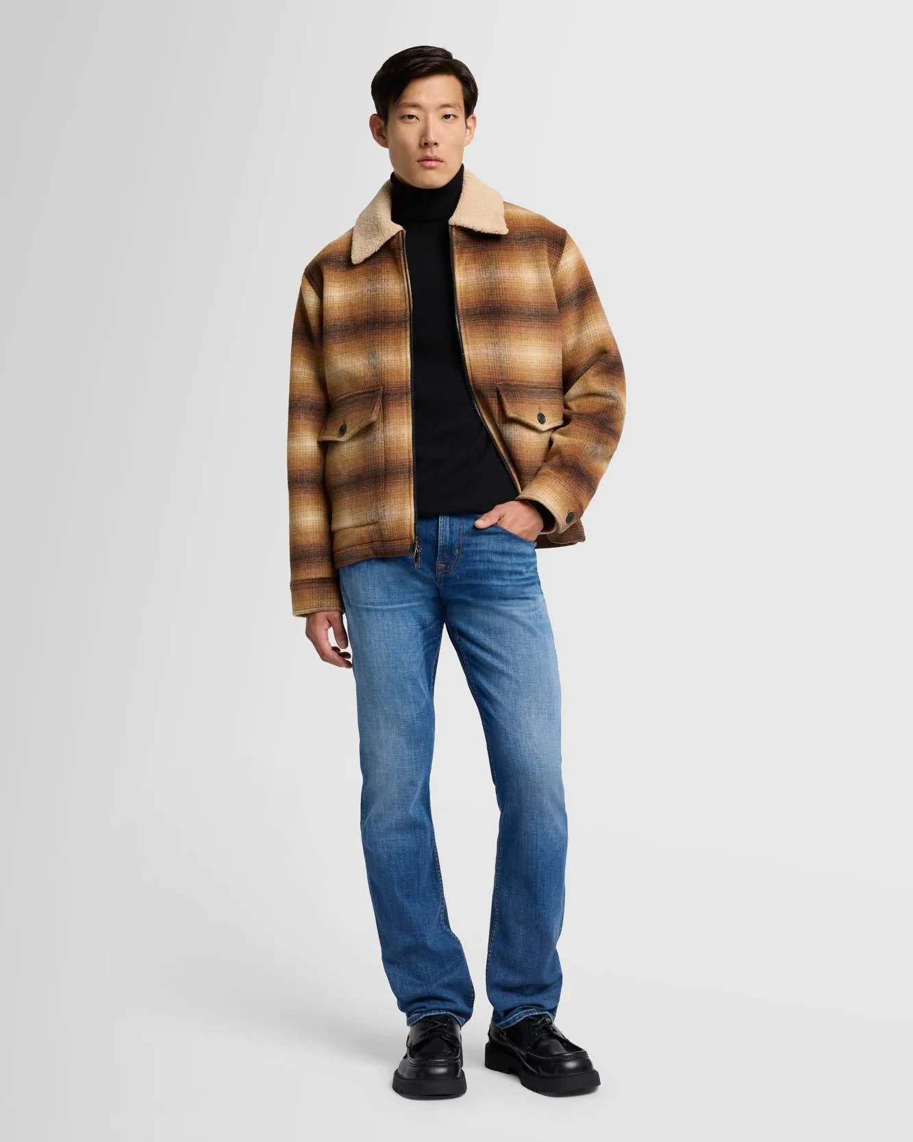 Sherpa Wool Coat in Brown Plaid sold by 7 For All Mankind product image thumbnail 2