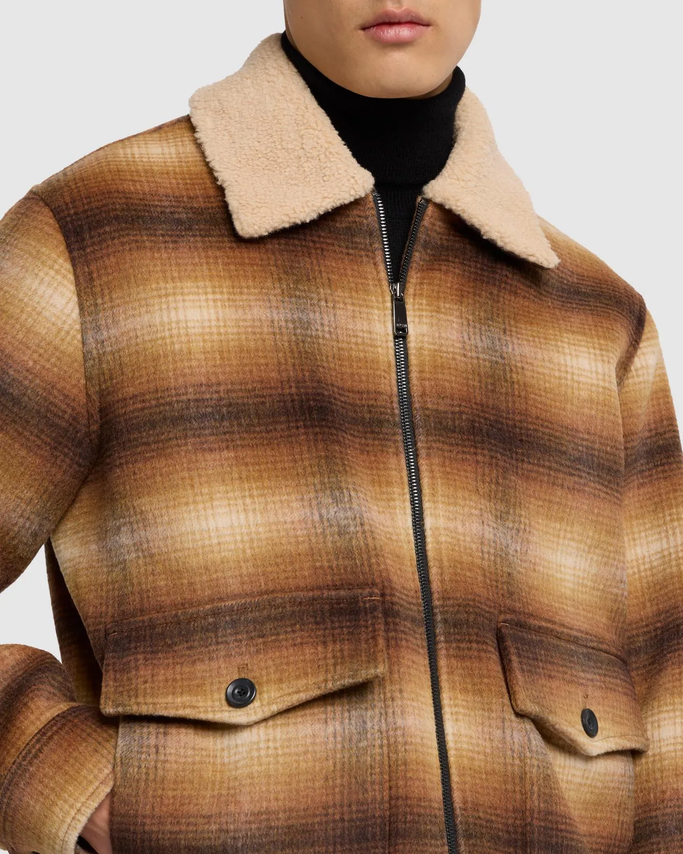 Sherpa Wool Coat in Brown Plaid sold by 7 For All Mankind product image thumbnail 3