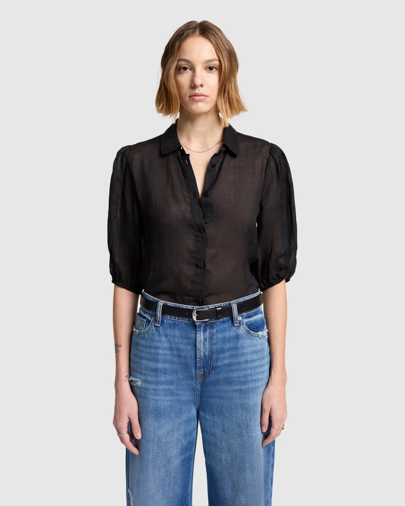 Puff Sleeve Blouse in Black sold by 7 For All Mankind