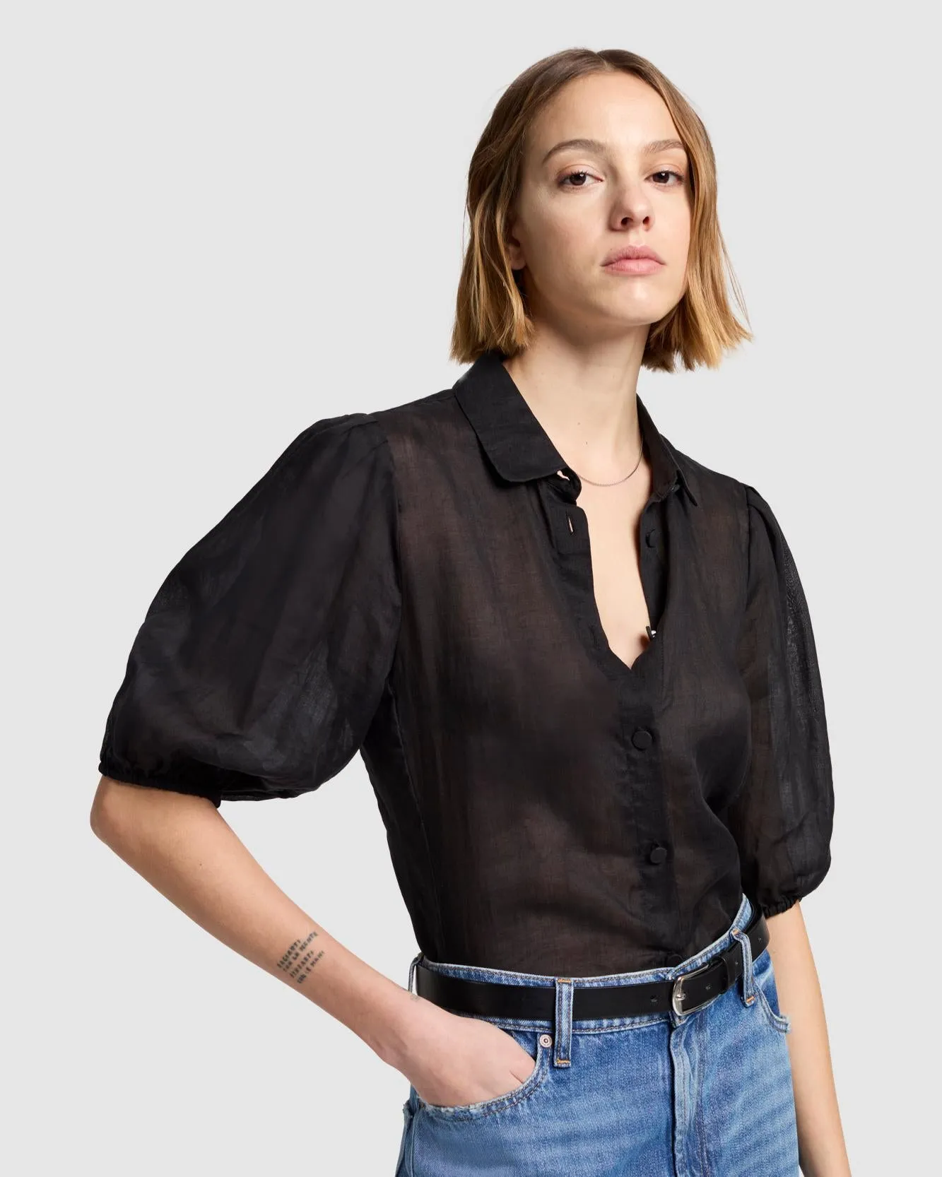 Puff Sleeve Blouse in Black sold by 7 For All Mankind product image thumbnail 2