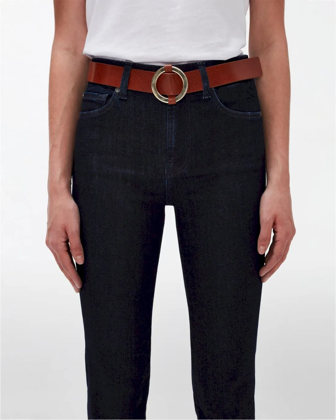 Ring Buckle Leather Belt in Cognac sold by 7 For All Mankind