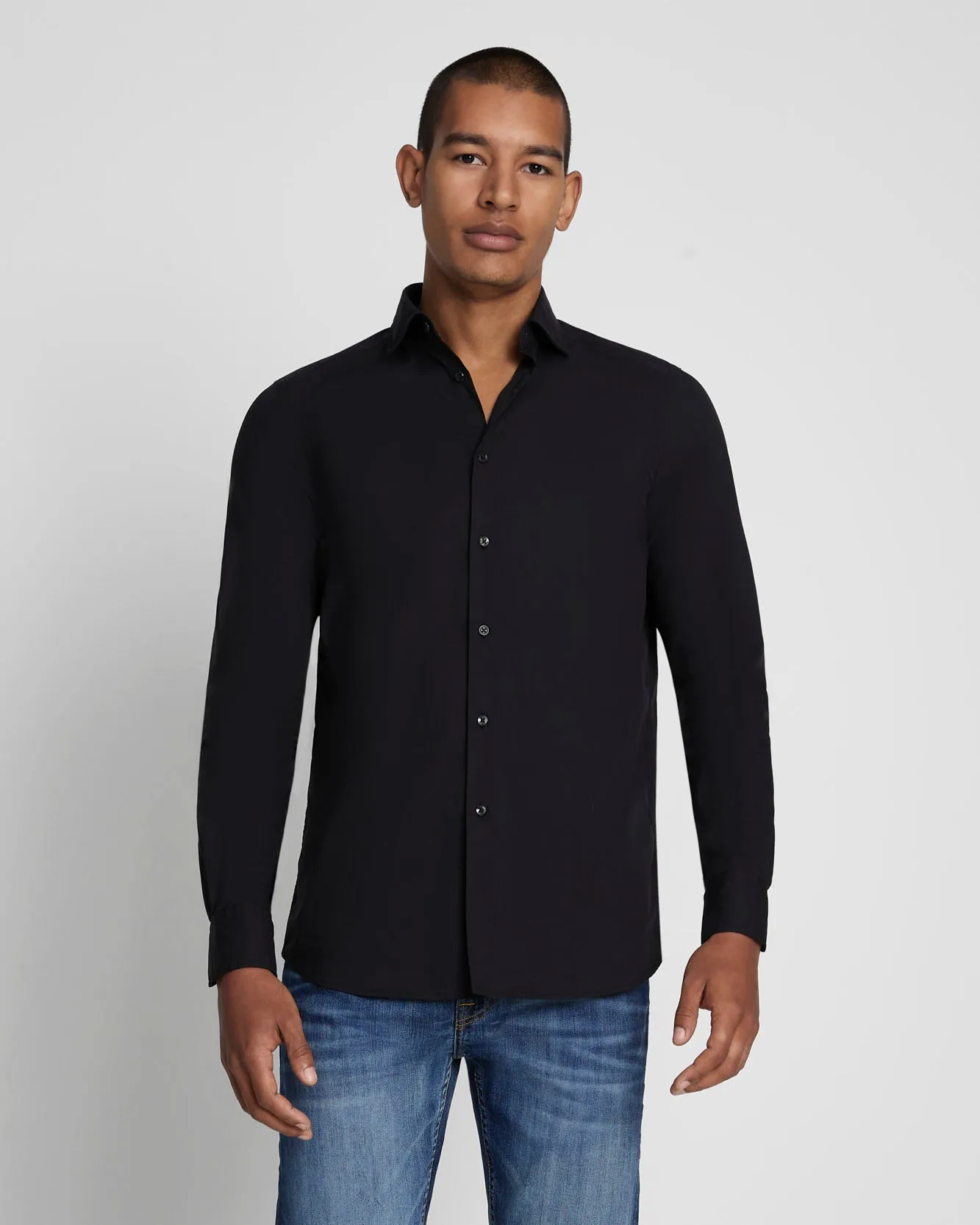 Long Sleeve Poplin Shirt in Black sold by 7 For All Mankind