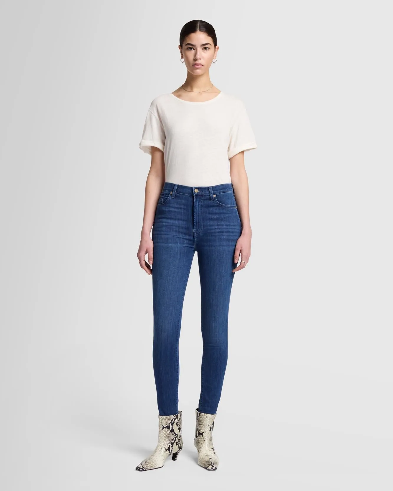 Slim Illusion High Waist Ankle Skinny in Neptune sold by 7 For All Mankind