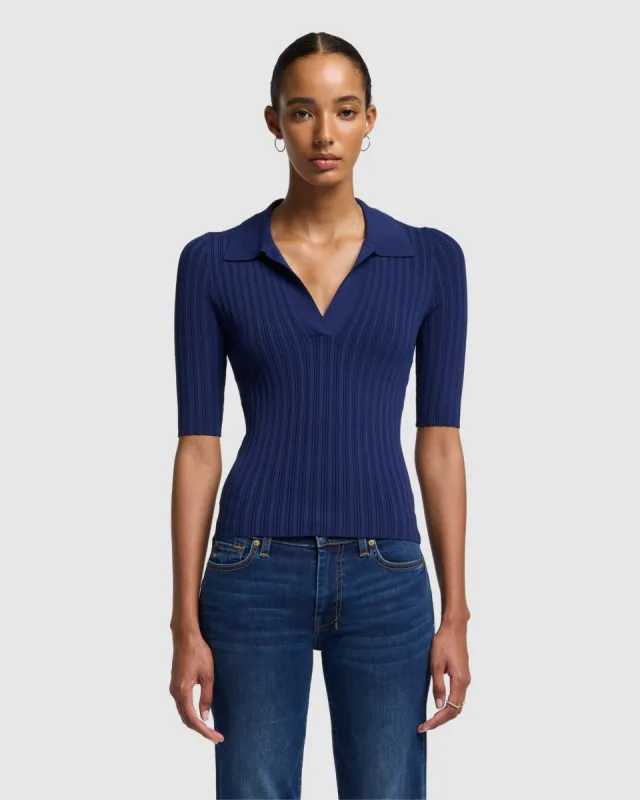 Ribbed Henley Sweater in Inkwell sold by 7 For All Mankind