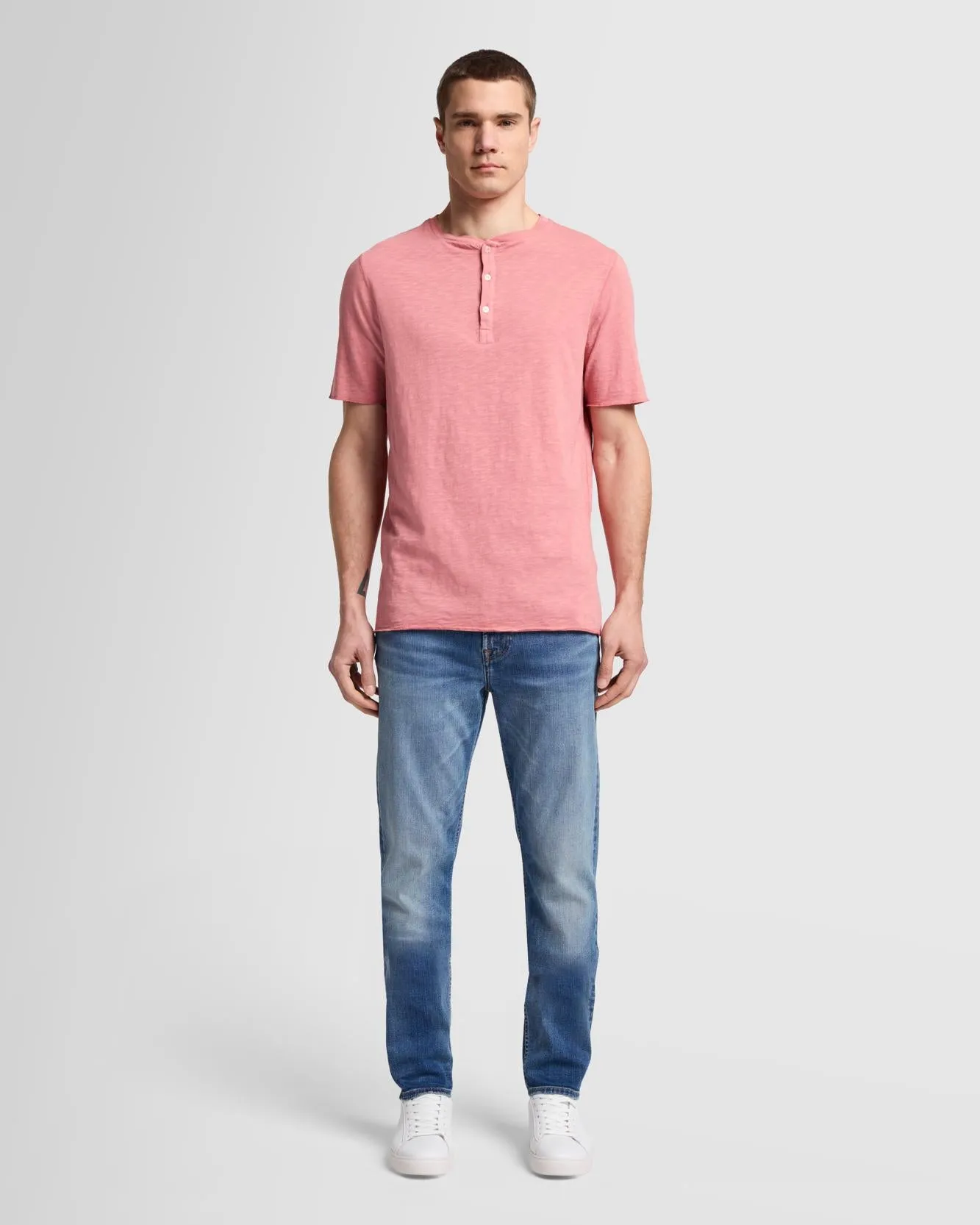 Short Sleeve Slub Henley in Dusty Rose sold by 7 For All Mankind product image thumbnail 4
