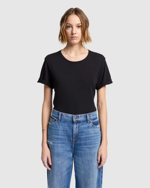 Linen Blend Tee in Black sold by 7 For All Mankind
