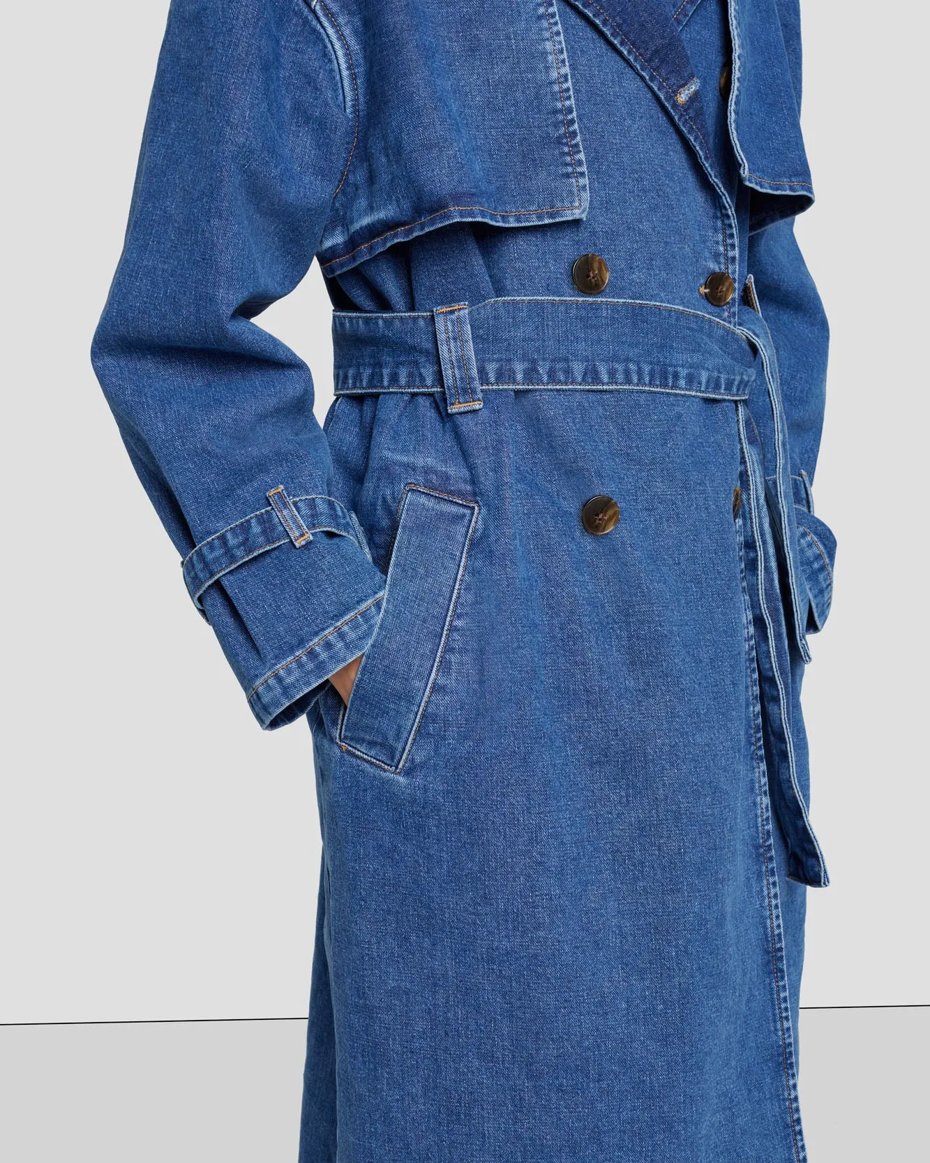 Tailored Denim Trench Coat in Calla sold by 7 For All Mankind product image thumbnail 5