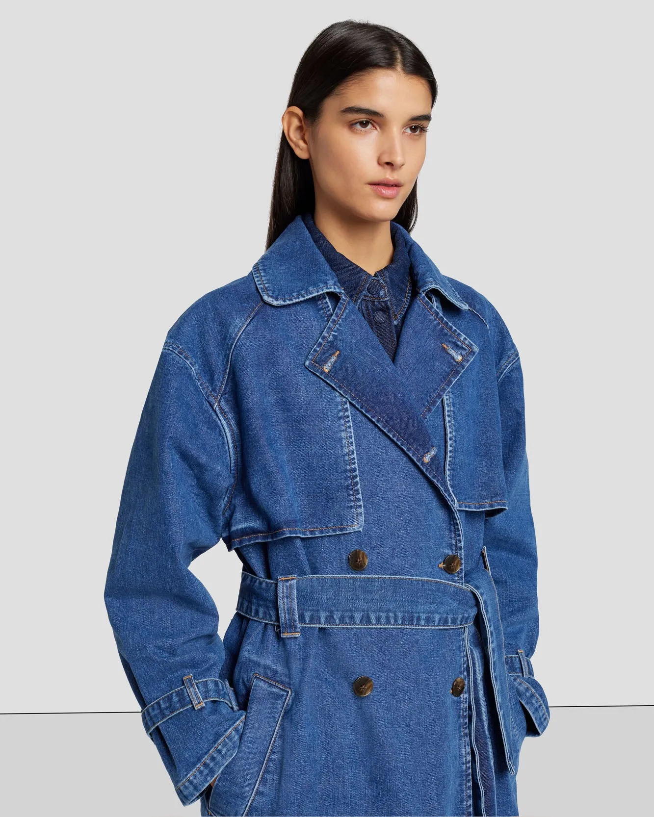 Tailored Denim Trench Coat in Calla sold by 7 For All Mankind product image thumbnail 3