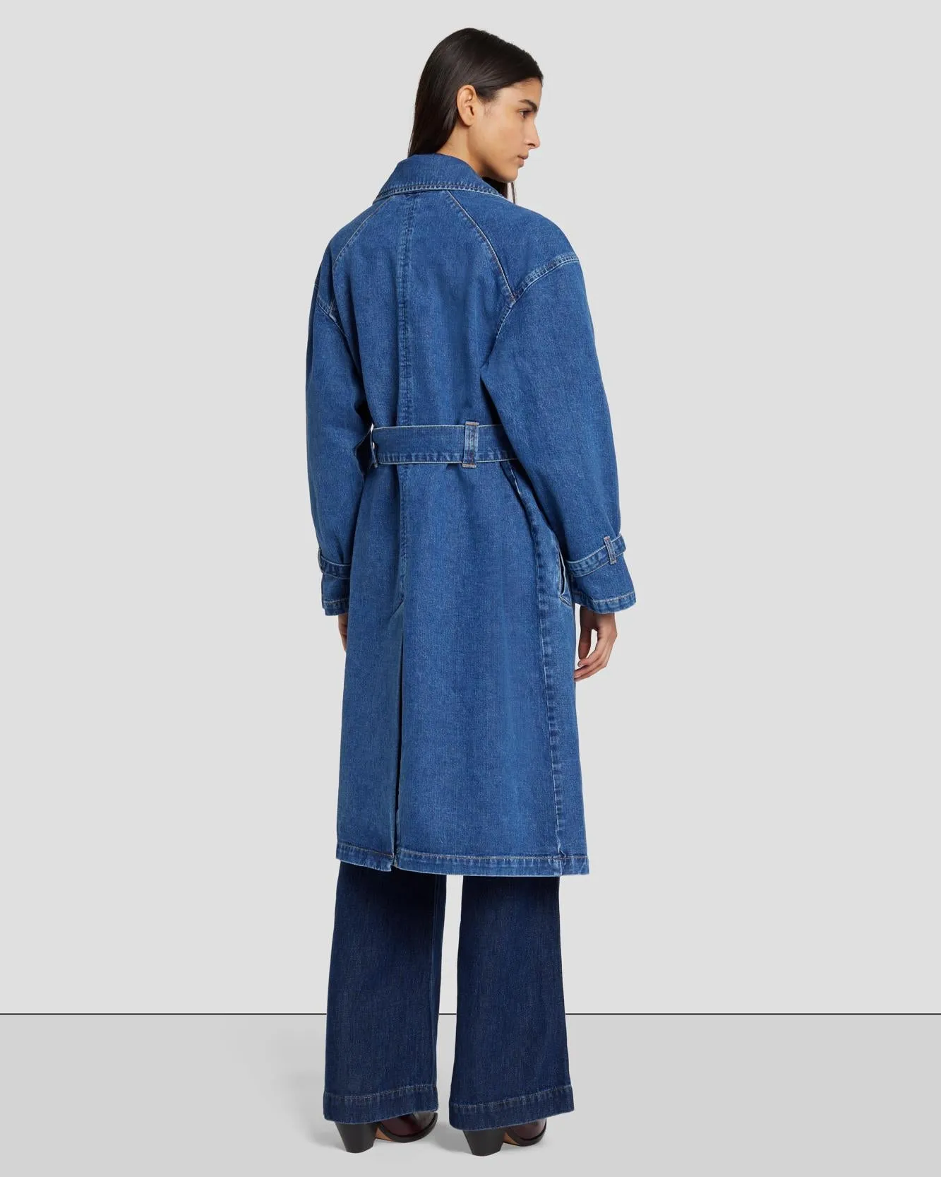 Tailored Denim Trench Coat in Calla sold by 7 For All Mankind product image thumbnail 4