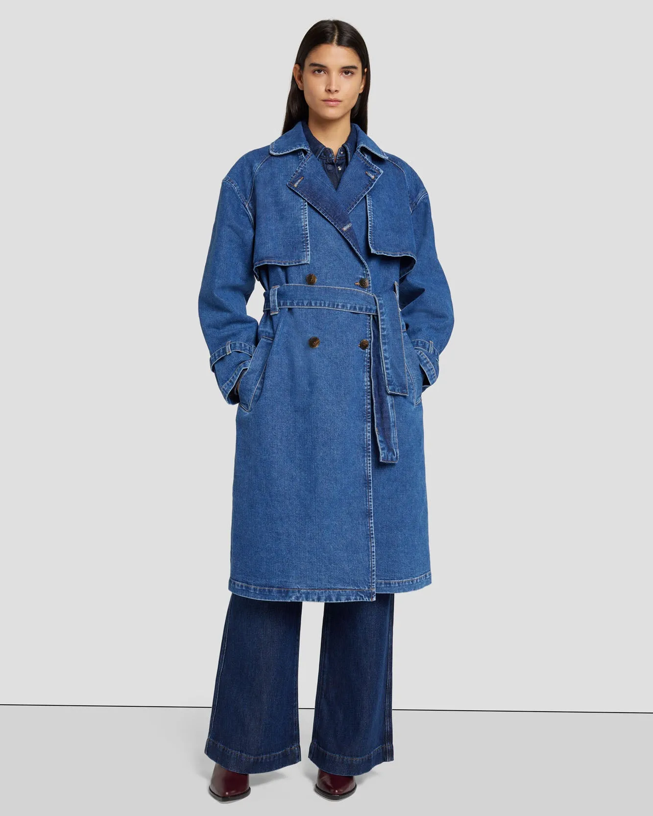 Tailored Denim Trench Coat in Calla sold by 7 For All Mankind product image thumbnail 2