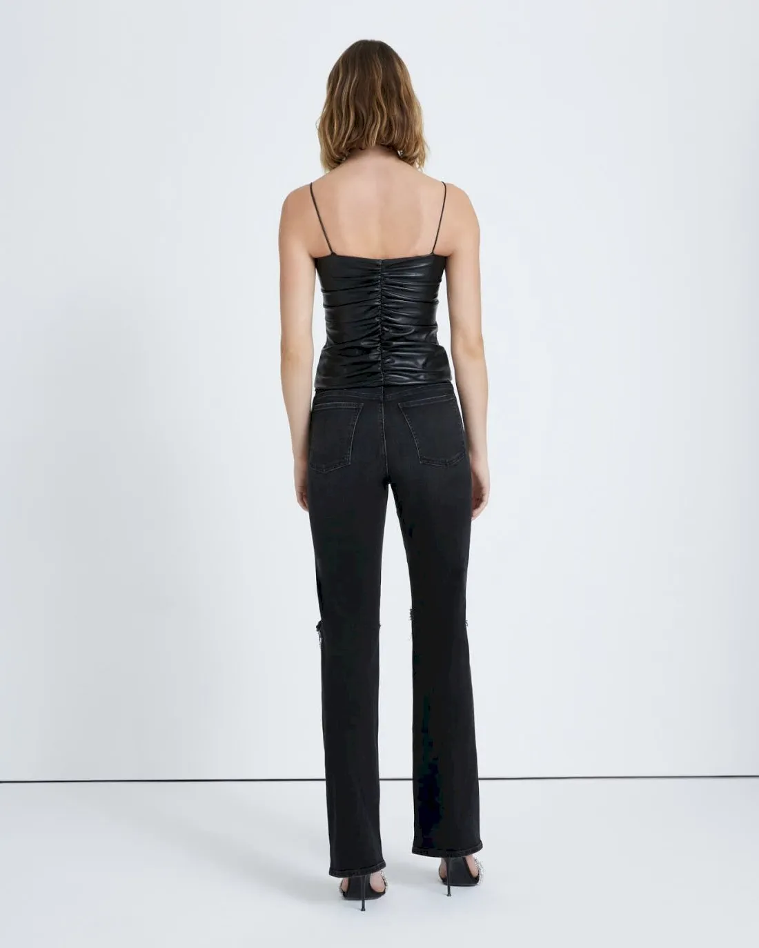 Faux Leather Ruched Cami in Black sold by 7 For All Mankind product image thumbnail 4