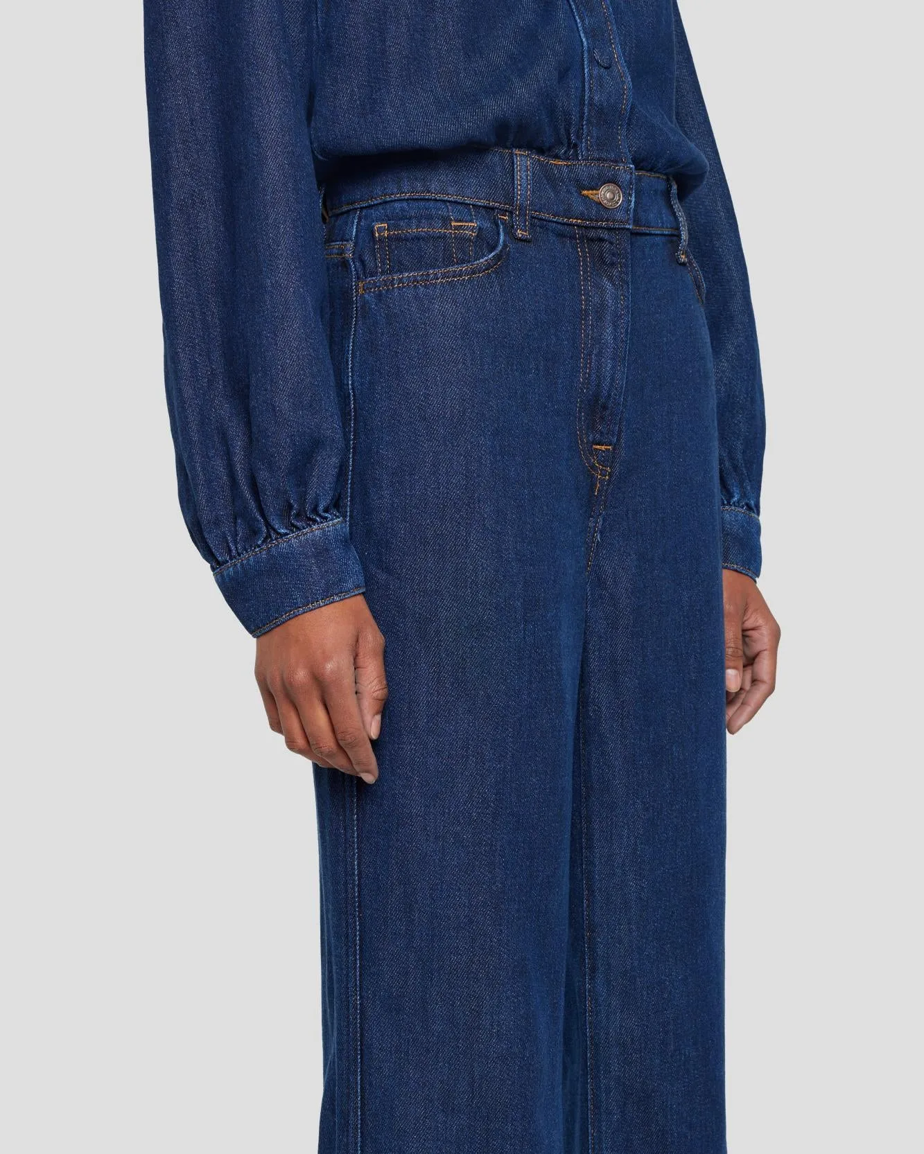 Denim Lustre Long Sleeve Jumpsuit in Poppy sold by 7 For All Mankind product image thumbnail 4