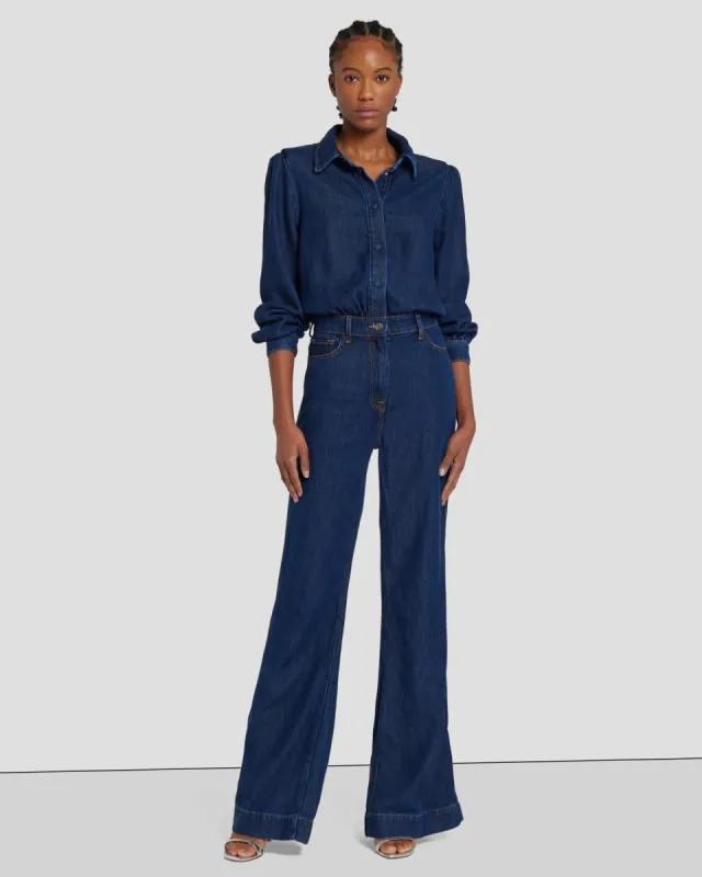 Denim Lustre Long Sleeve Jumpsuit in Poppy sold by 7 For All Mankind