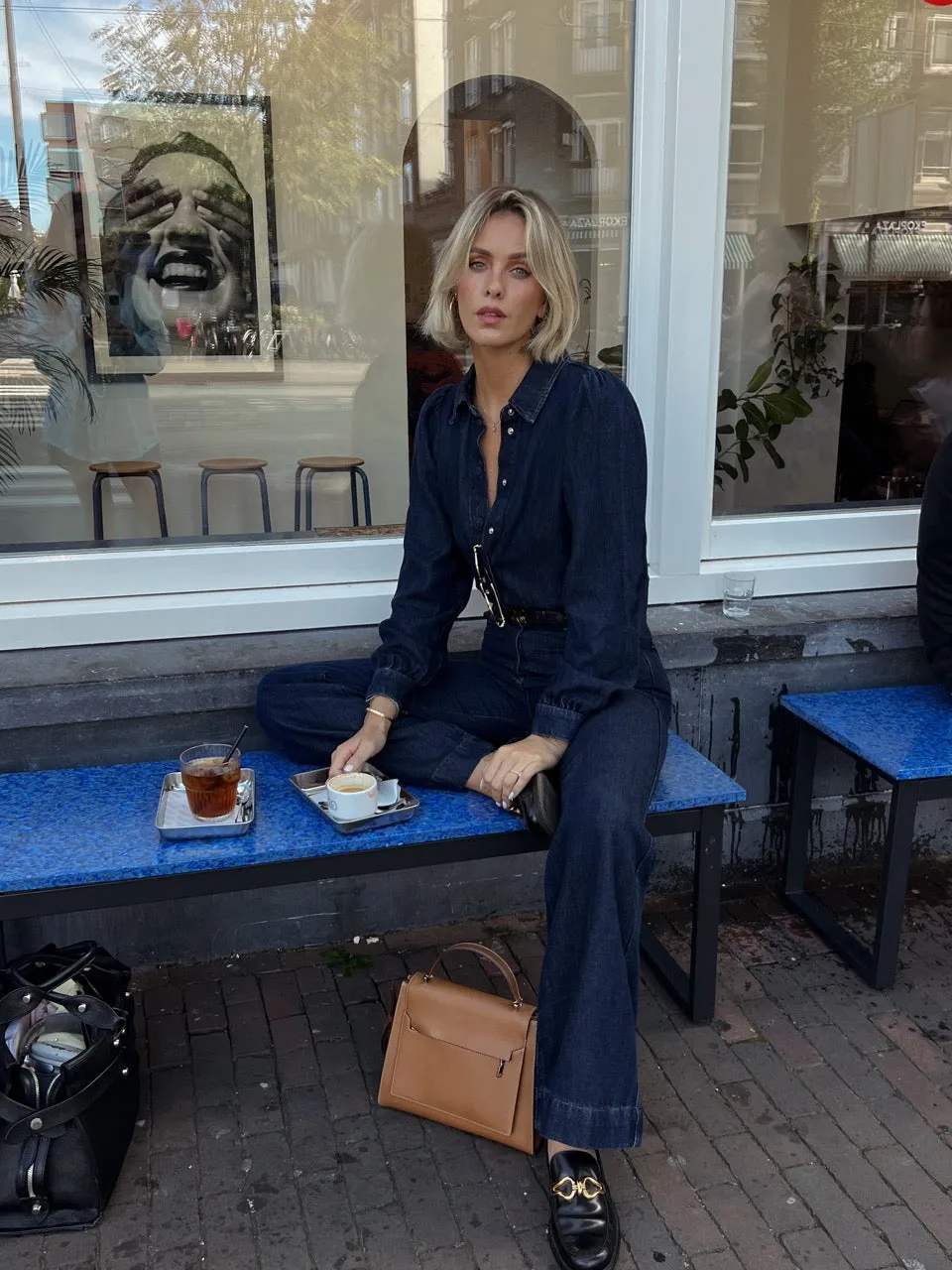 Denim Lustre Long Sleeve Jumpsuit in Poppy sold by 7 For All Mankind product image thumbnail 2