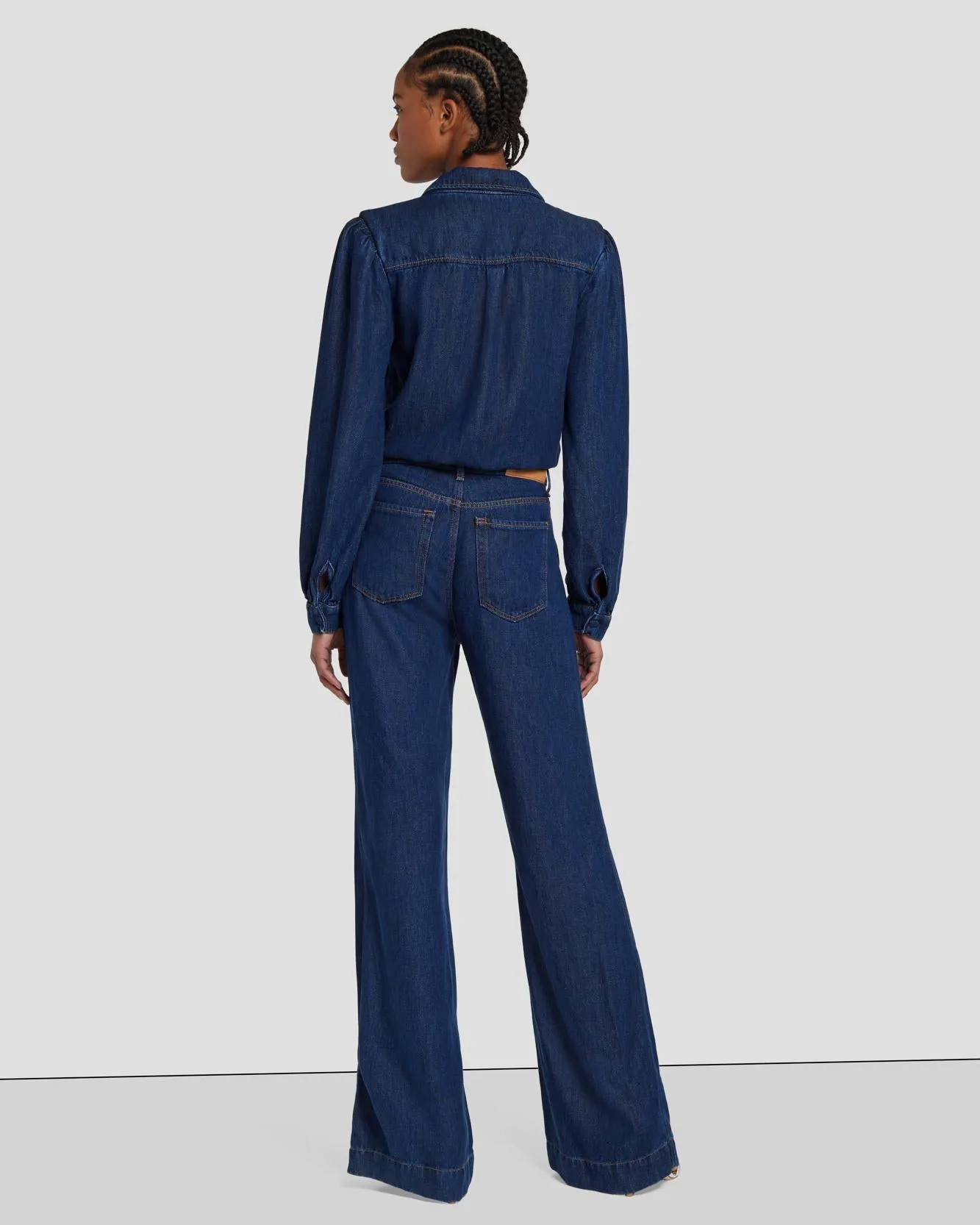 Denim Lustre Long Sleeve Jumpsuit in Poppy sold by 7 For All Mankind product image thumbnail 5