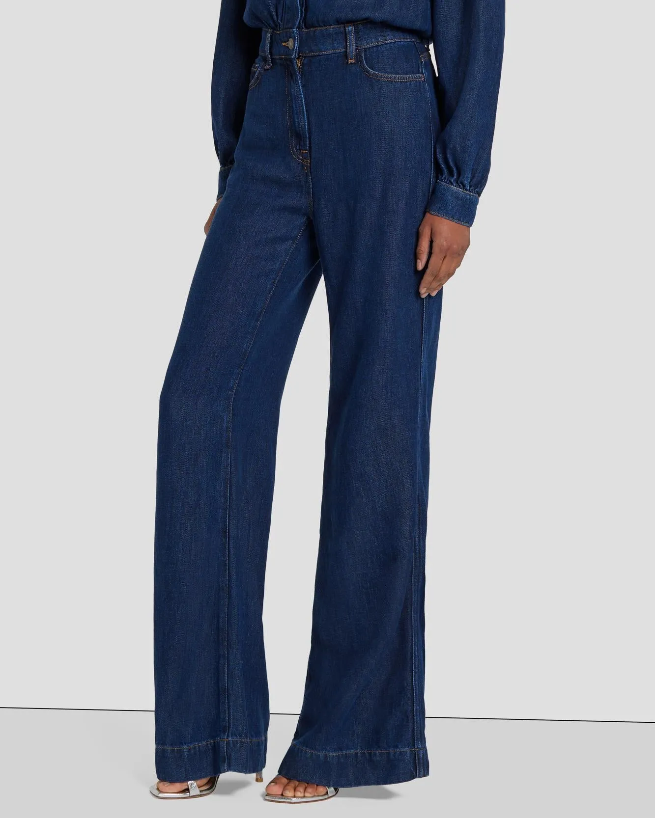Denim Lustre Long Sleeve Jumpsuit in Poppy sold by 7 For All Mankind product image thumbnail 3