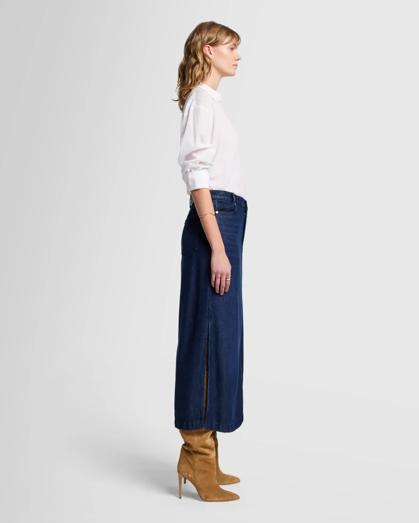 Denim Lustre Midi Skirt in Stormy sold by 7 For All Mankind product image thumbnail 2