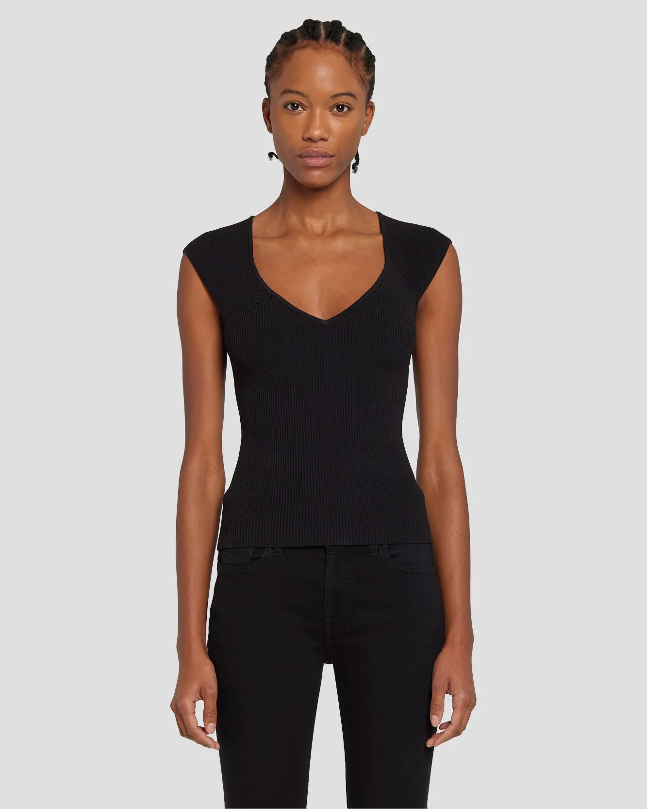 Sweetheart Rib Top in Black sold by 7 For All Mankind