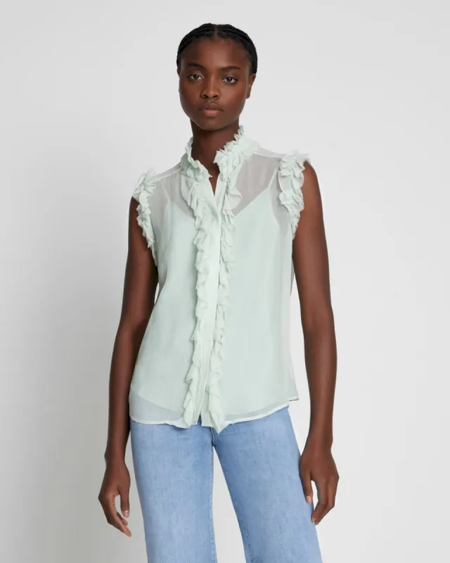 Silk Sleeveless Ruffle Top in Seafoam sold by 7 For All Mankind