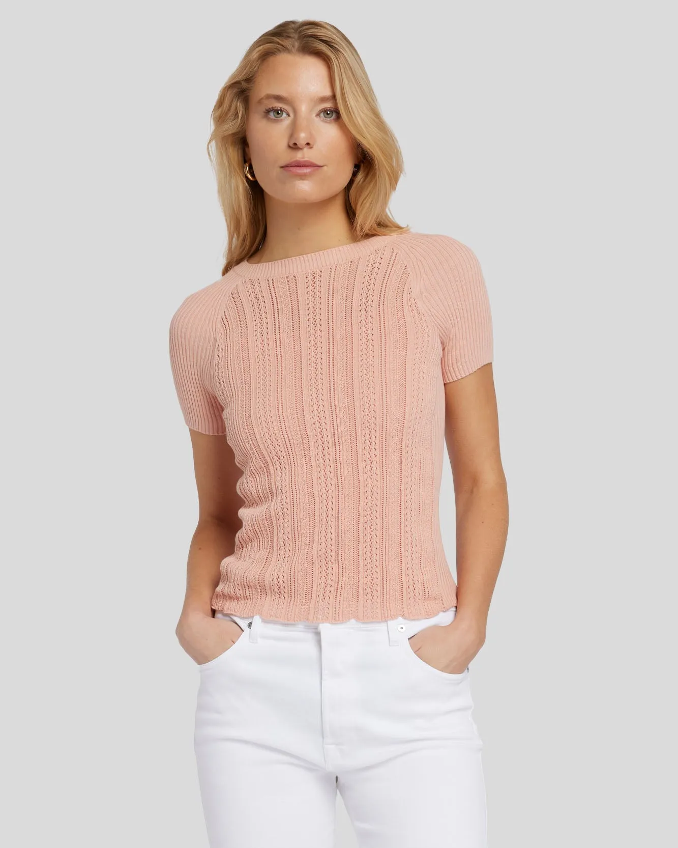 Pointelle Knit Tee in Spanish Villa sold by 7 For All Mankind