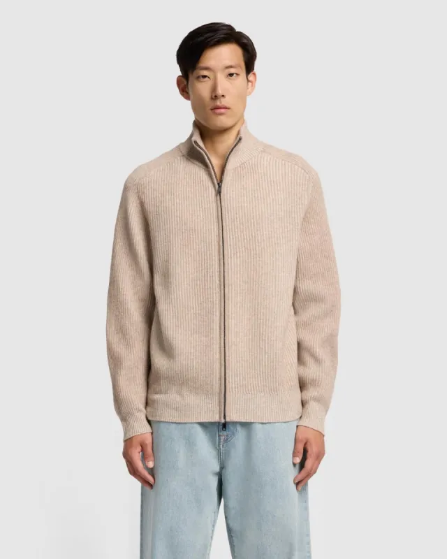Double Zip Merino Cardigan in Beige sold by 7 For All Mankind