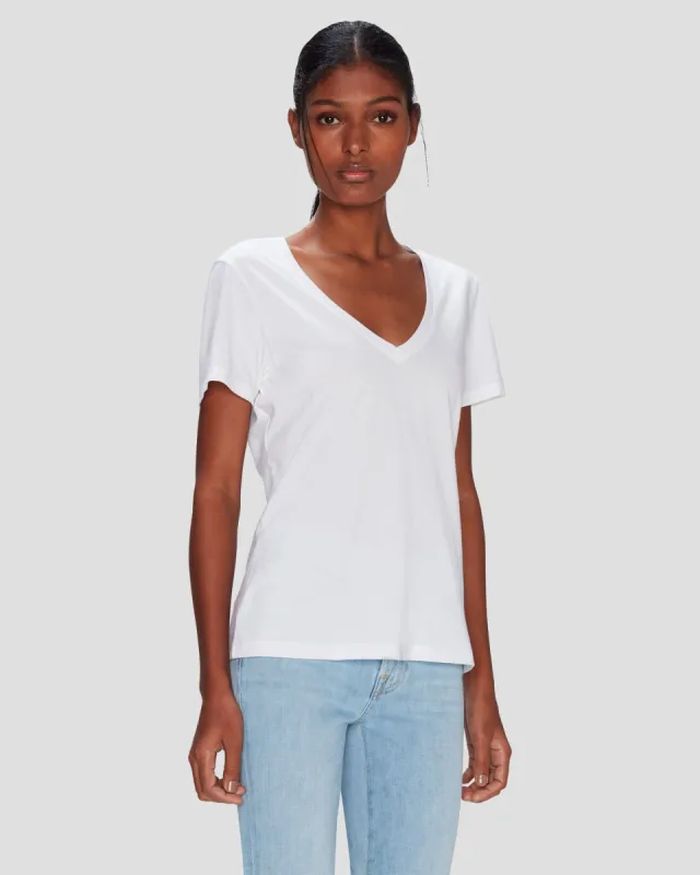 Pima Cotton Easy V-Neck Tee in Optic White sold by 7 For All Mankind