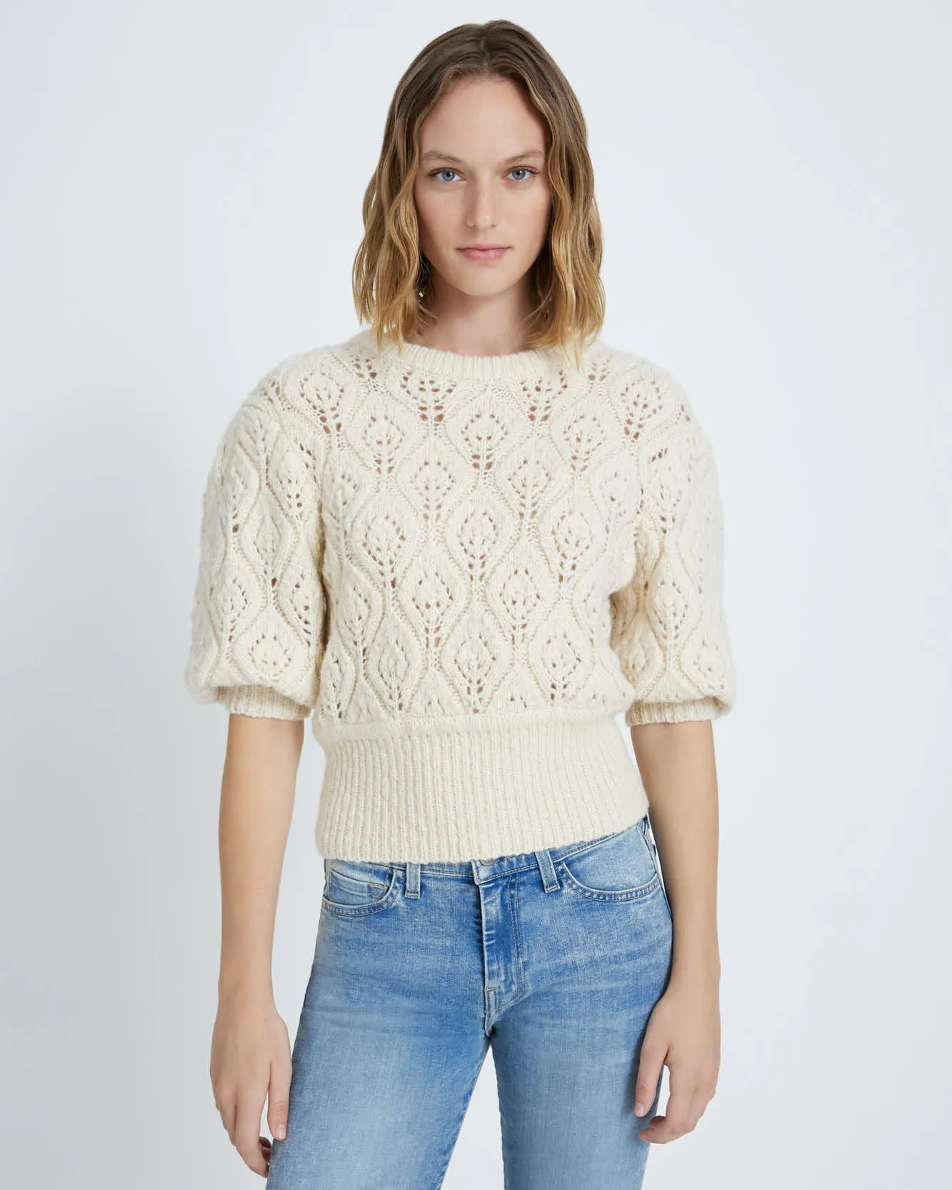 Pointelle Sweater in Cream sold by 7 For All Mankind